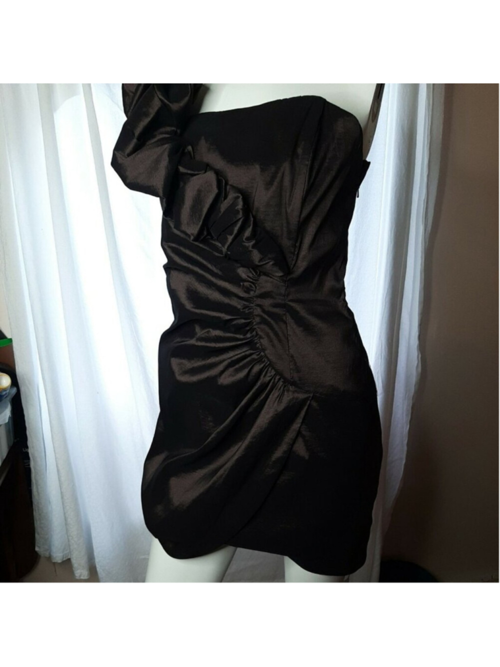 Jessica McClintock Black Mini Cocktail One Shoulder Dress Size 8